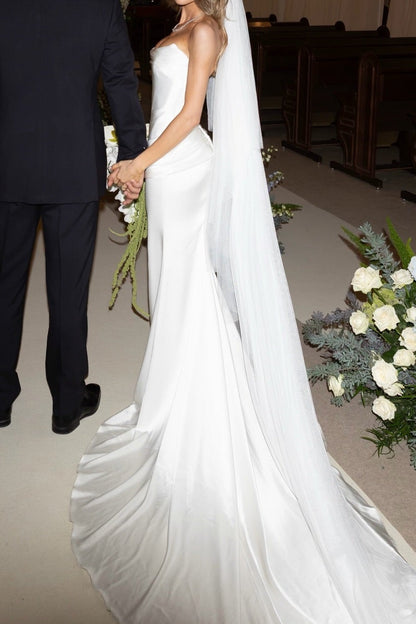 Strapless Ruched Satin Mermaid Wedding Dress