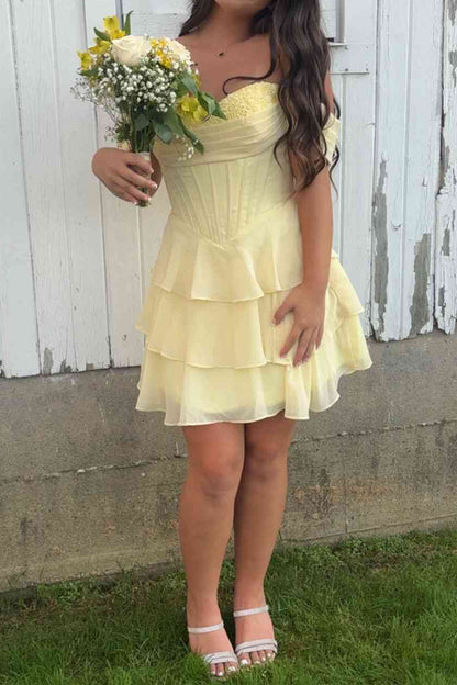 Off Shoulder Corset Tiered Mini Dress