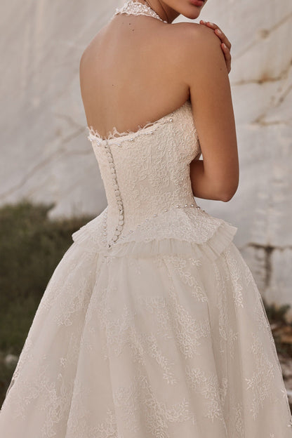Lace Halter A-Line Wedding Dress with Basque Waist