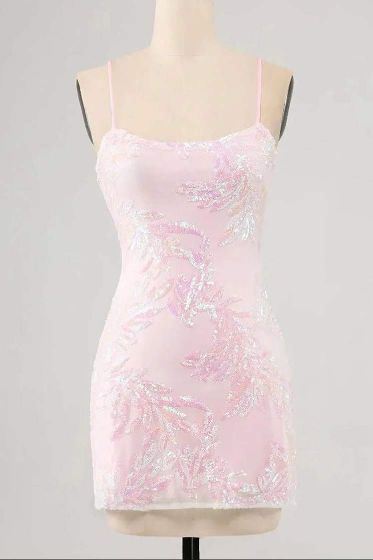Sequined Mini Dress with Crisscross Lace-Up Back
