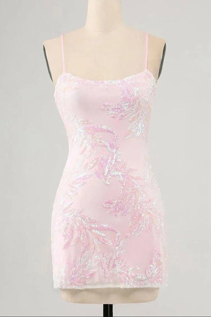 Sequined Mini Dress with Crisscross Lace-Up Back
