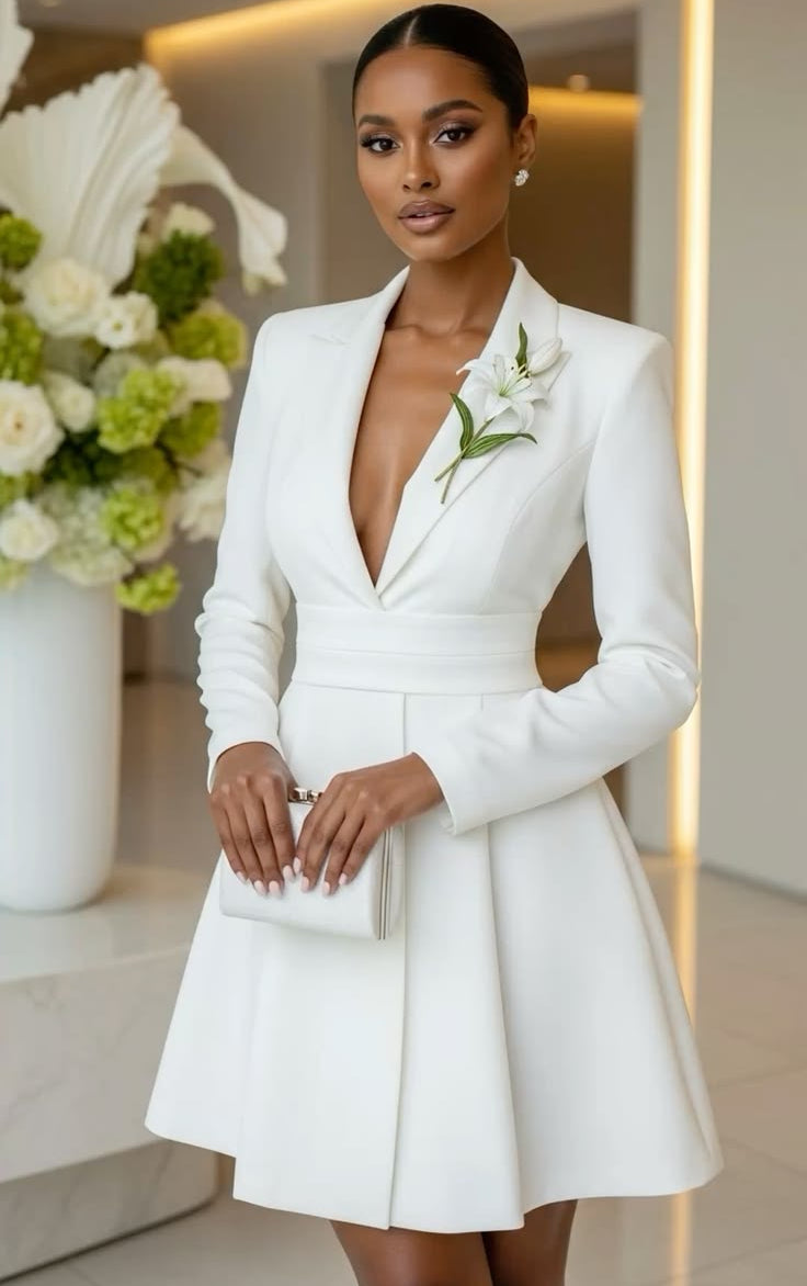 Long Sleeve Deep V-Neck Tailored Blazer Mini Dress