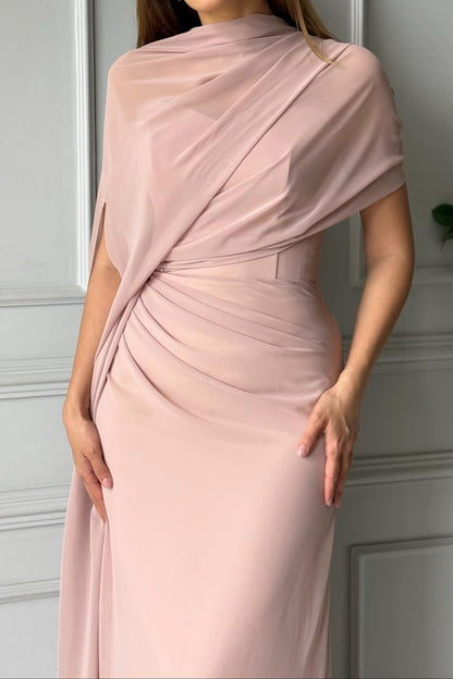 Draped Cape Column Gown