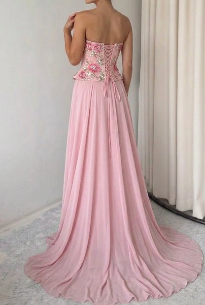 Embroidered Corset Gown with Scarf