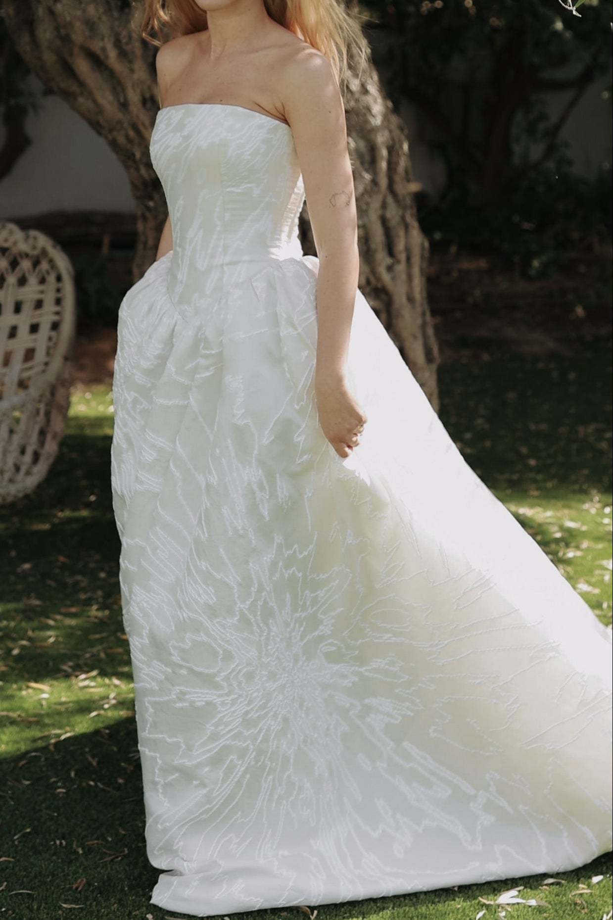 Strapless Corset Jacquard Ball Gown Wedding Dress
