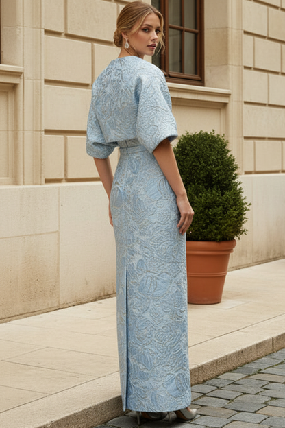 Strapless Jacquard Column Gown with Matching Bolero
