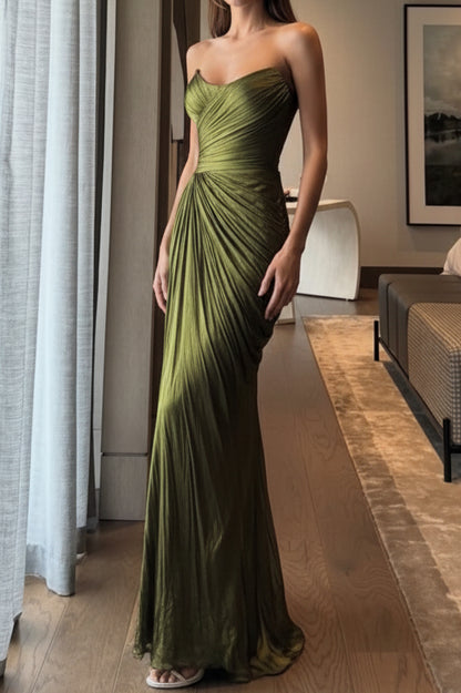 Strapless Ruched Draped Floor-Length Evening Gown