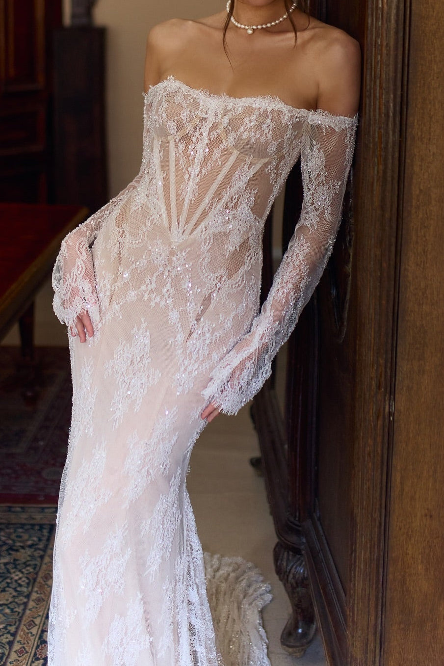 Off-Shoulder Lace Corset Wedding Gown