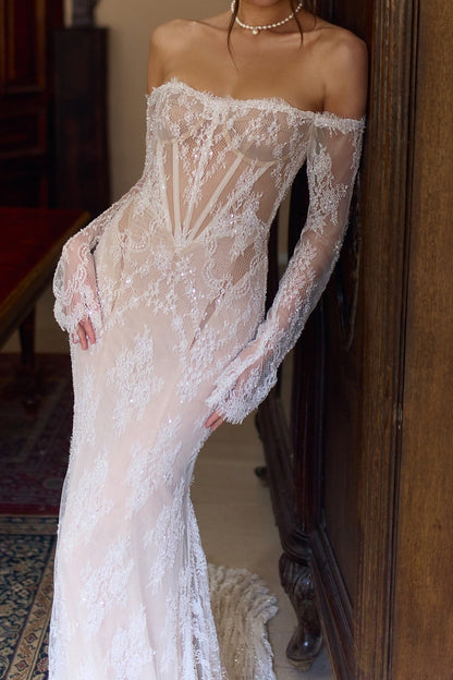 Off-Shoulder Lace Corset Wedding Gown
