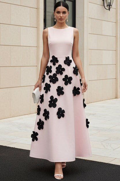 Sleeveless A-Line Dress with 3D Floral Appliques