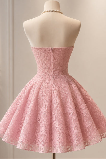 Strapless Lace Mini Dress with Waistband Detail