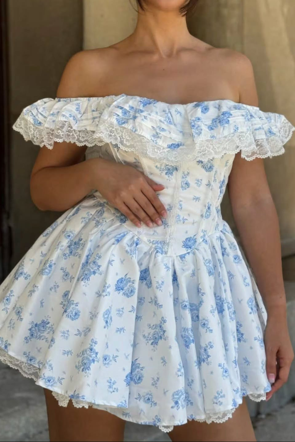Romantic Floral Corset Off-the-Shoulder Mini Dress