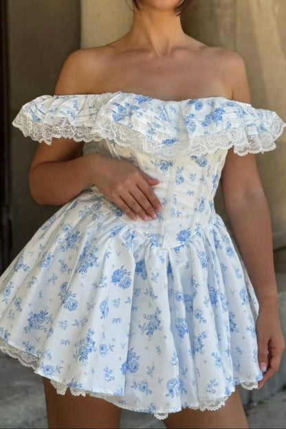 Romantic Floral Corset Off-the-Shoulder Mini Dress
