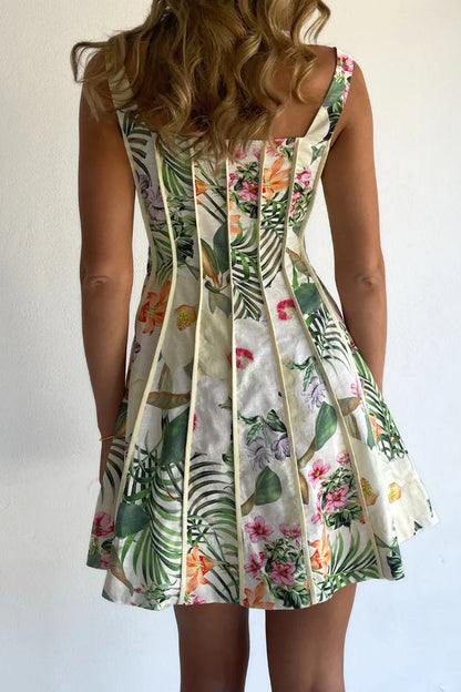 Floral Corset Boned A-Line Mini Dress