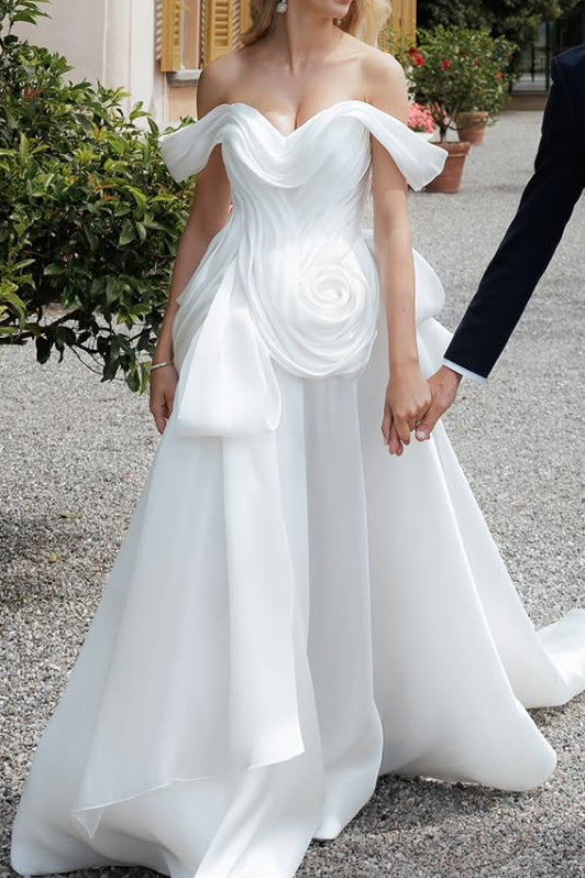Off-the-Shoulder Sculptural A-Line Wedding Dress