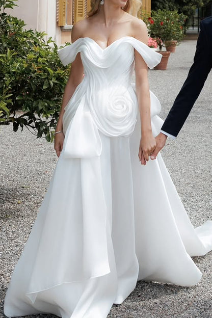 Off-the-Shoulder Sculptural A-Line Wedding Dress