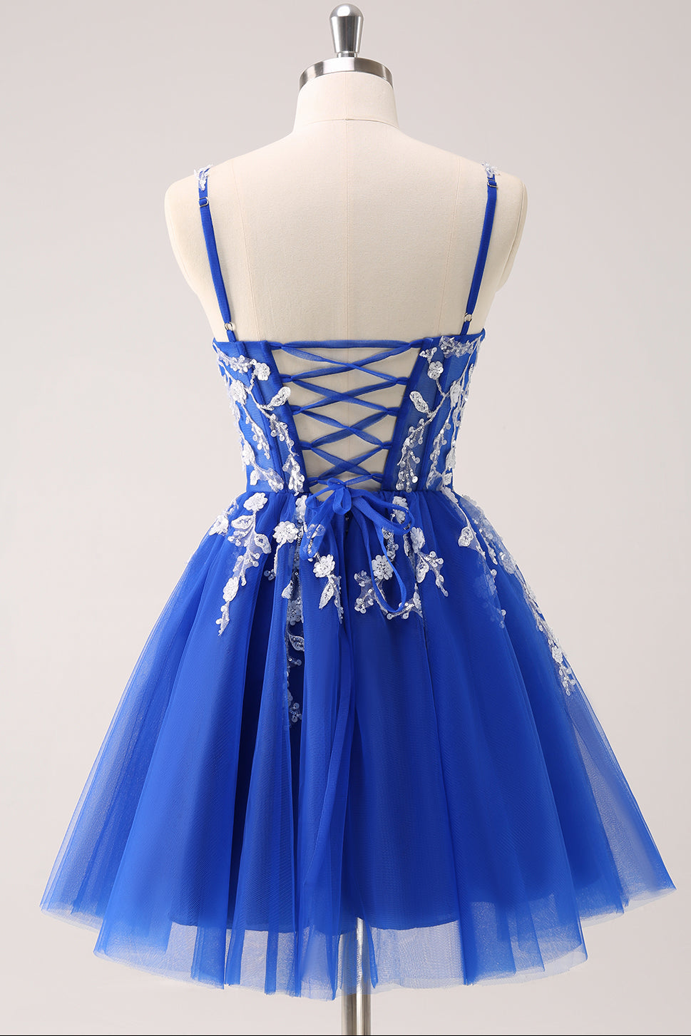 Floral Applique Short Homecoming Dress with Corset Back