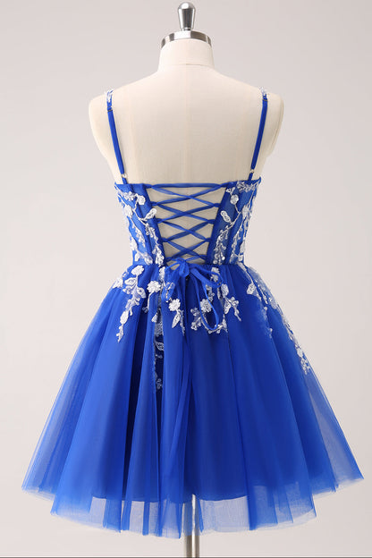 Floral Applique Short Homecoming Dress with Corset Back