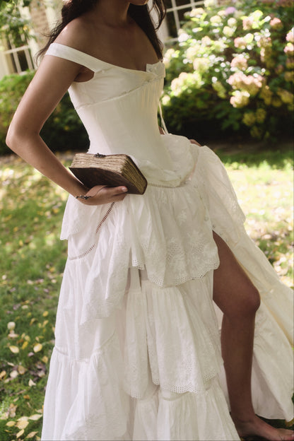 Boho Corset Tiered Lace Wedding Dress