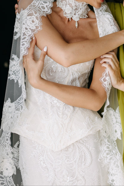 Strapless Corset Lace Column Wedding Gown