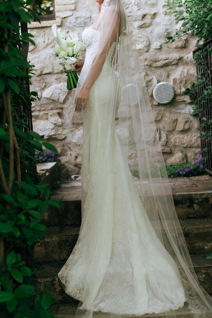 Strapless Lace Mermaid Wedding Dress with Train