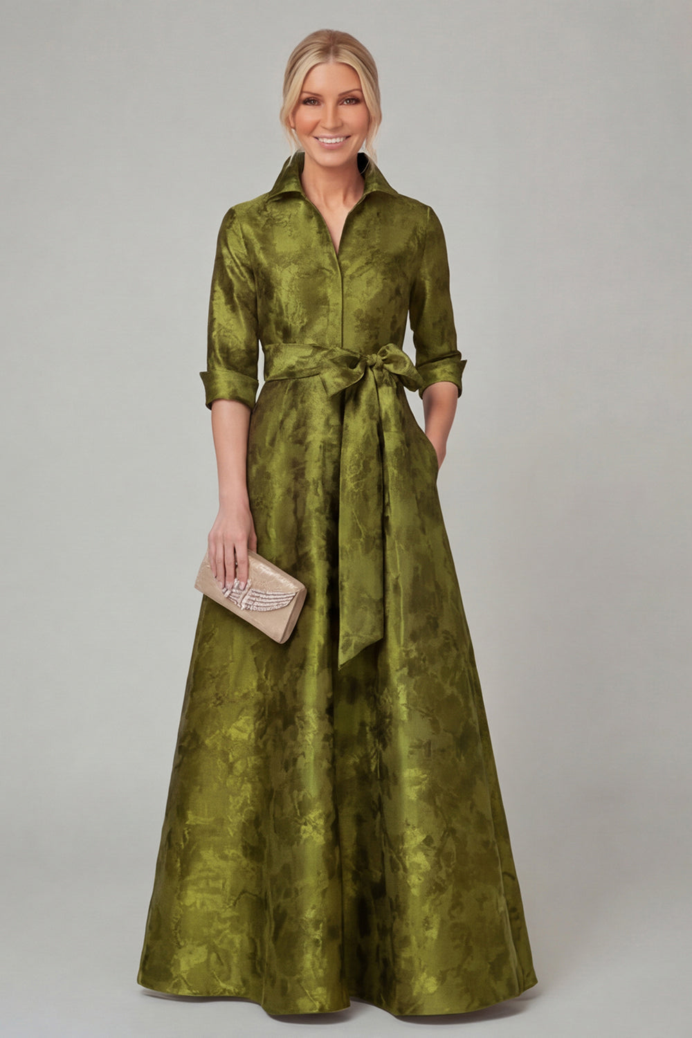 Elegant Jacquard A-Line Evening Gown with Pockets