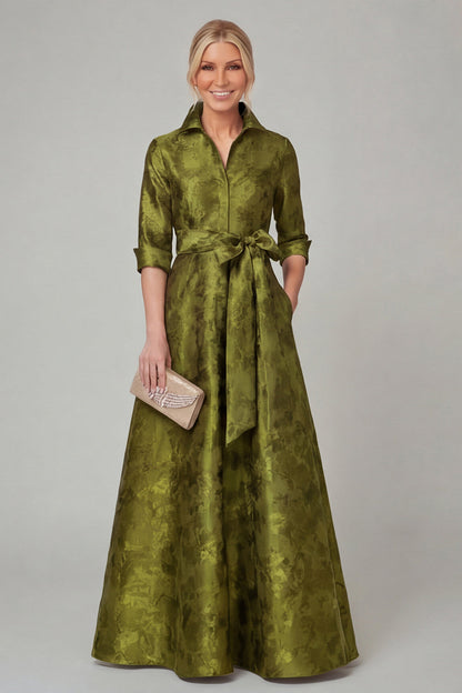 Elegant Jacquard A-Line Evening Gown with Pockets