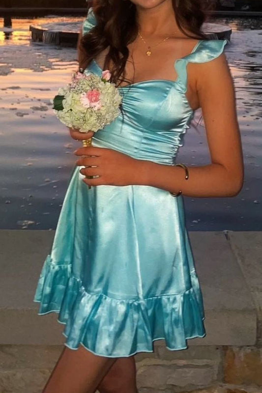 Ruffled Satin A-Line Party Dress