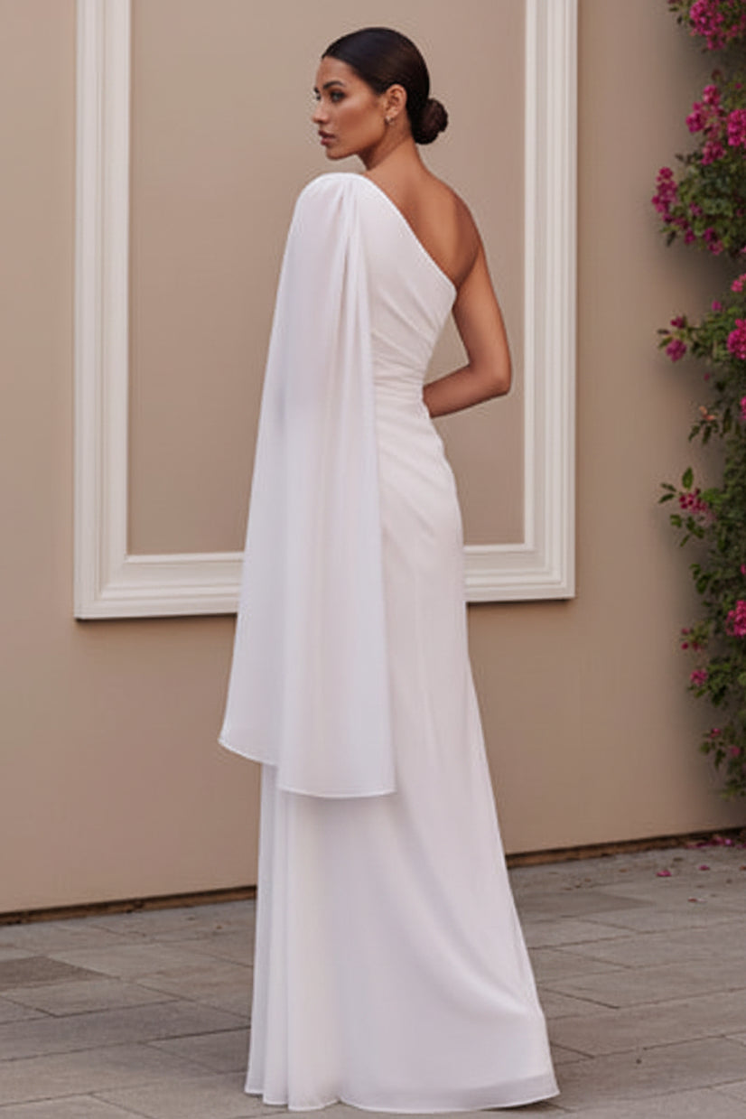 One-Shoulder Draped Cape Column Gown