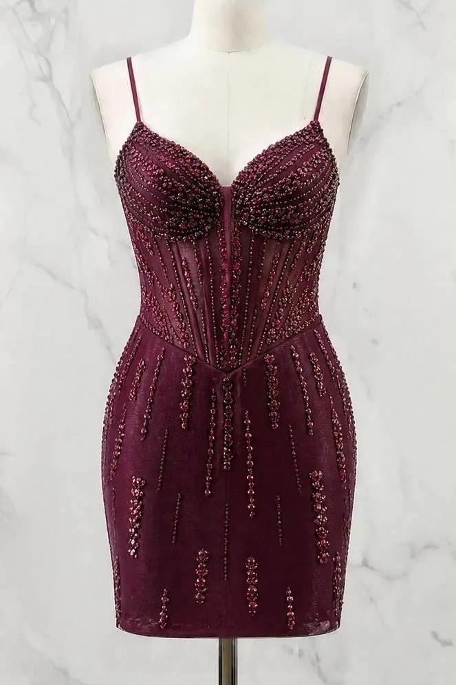 Beaded Corset Mini Dress with Lace-Up Back