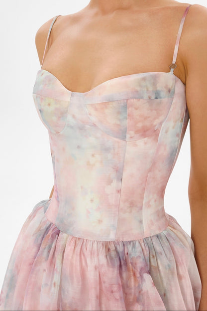 Floral Organza Corset A-Line Dress