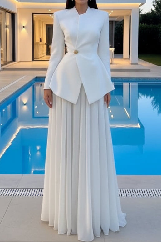 Fitted Peplum Jacket & Pleated Maxi Skirt Set