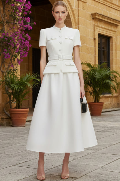 Structured Two-Piece Midi Skirt Set with Belt