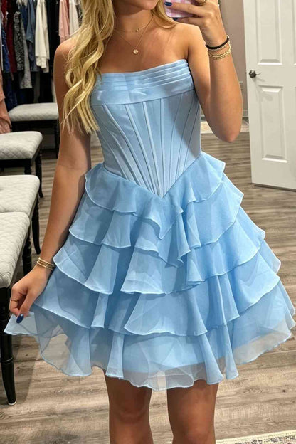 Strapless Corset Tiered Ruffle Mini Dress
