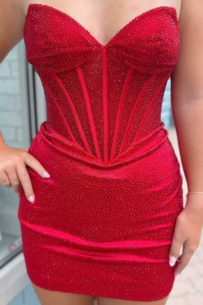 Strapless Rhinestone Corset Bodycon Mini Dress