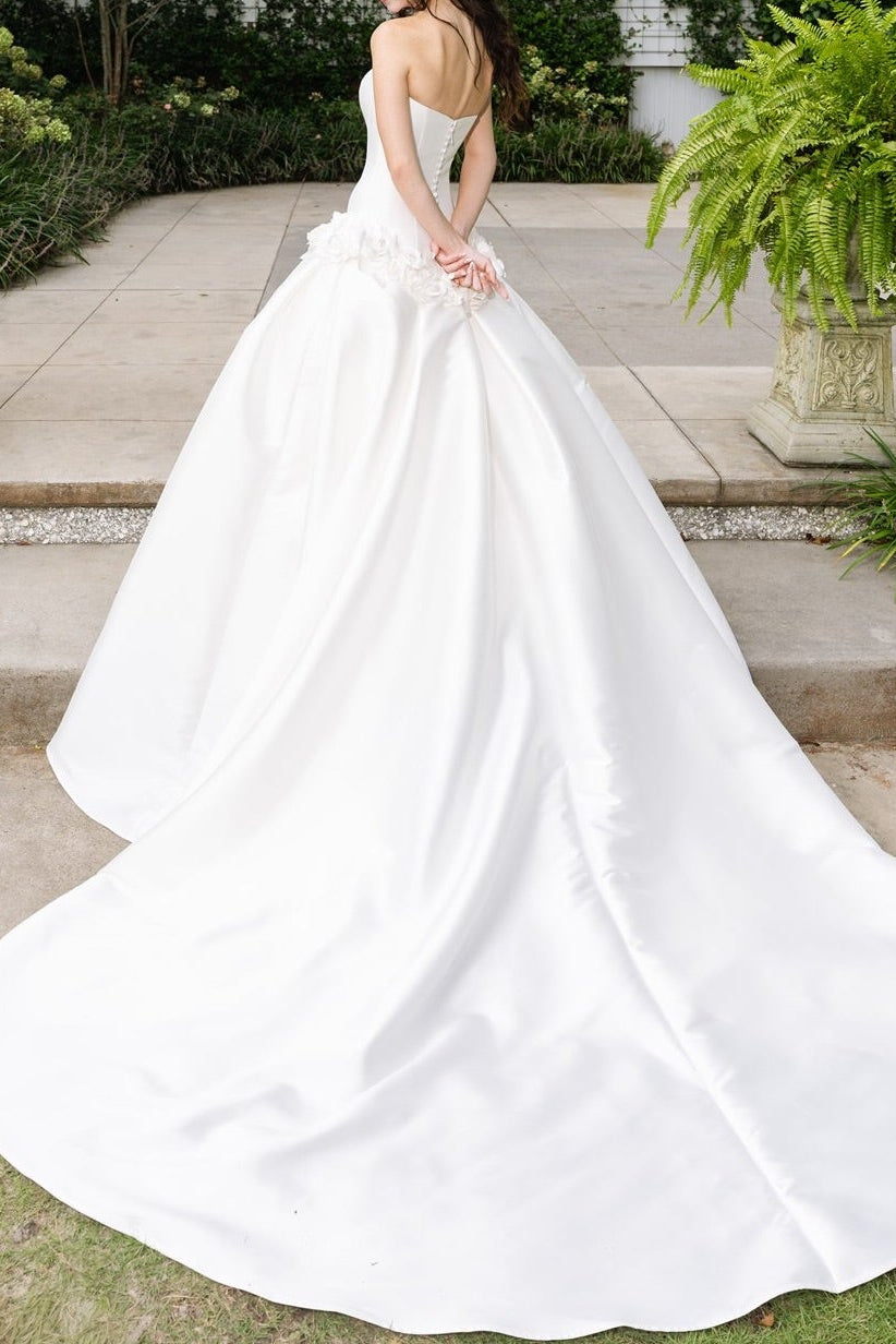 Strapless Satin Ball Gown Wedding Dress with Train