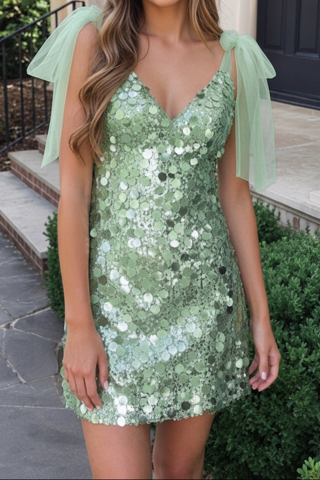 Sequin Mini Dress with Tulle Shoulder Bows