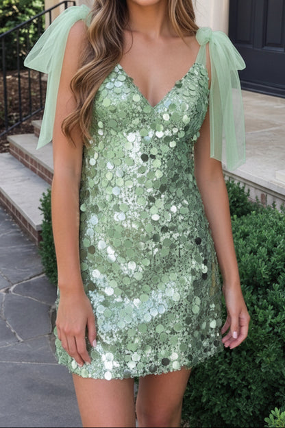 Sequin Mini Dress with Tulle Shoulder Bows