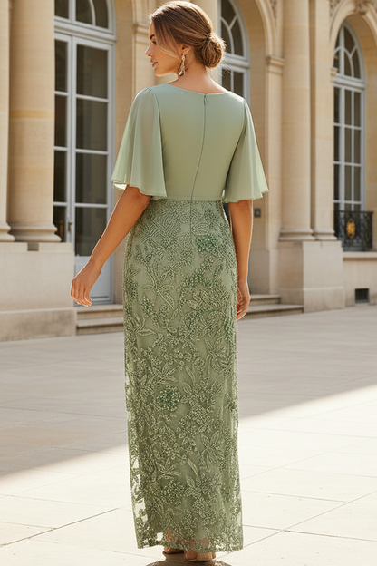 V-Neck Capelet Embroidered Evening Gown