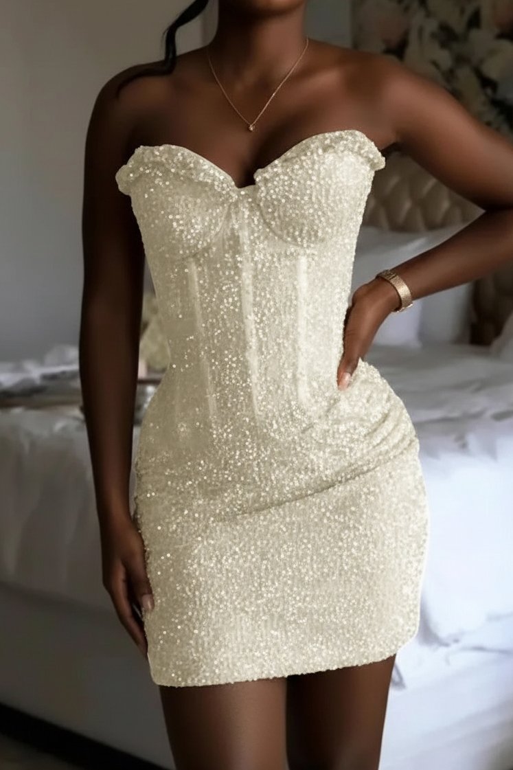 Sequin Strapless Corset Lace-Up Mini Dress