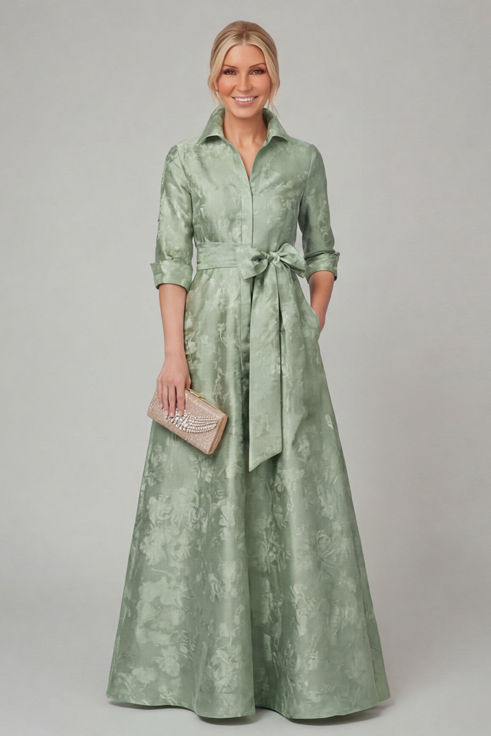 Elegant Jacquard A-Line Evening Gown with Pockets
