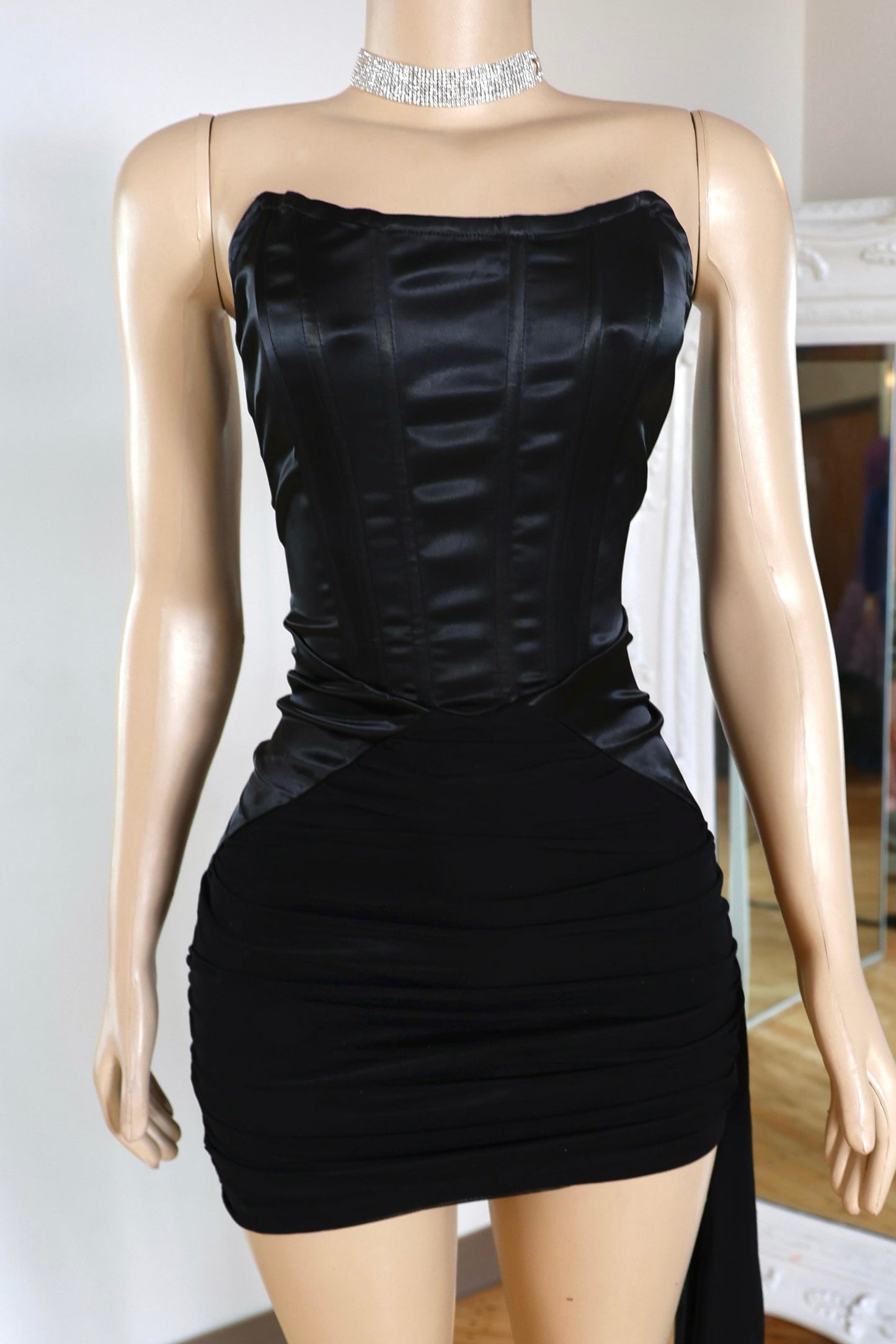 Strapless Corset Mini Dress with Side Draping