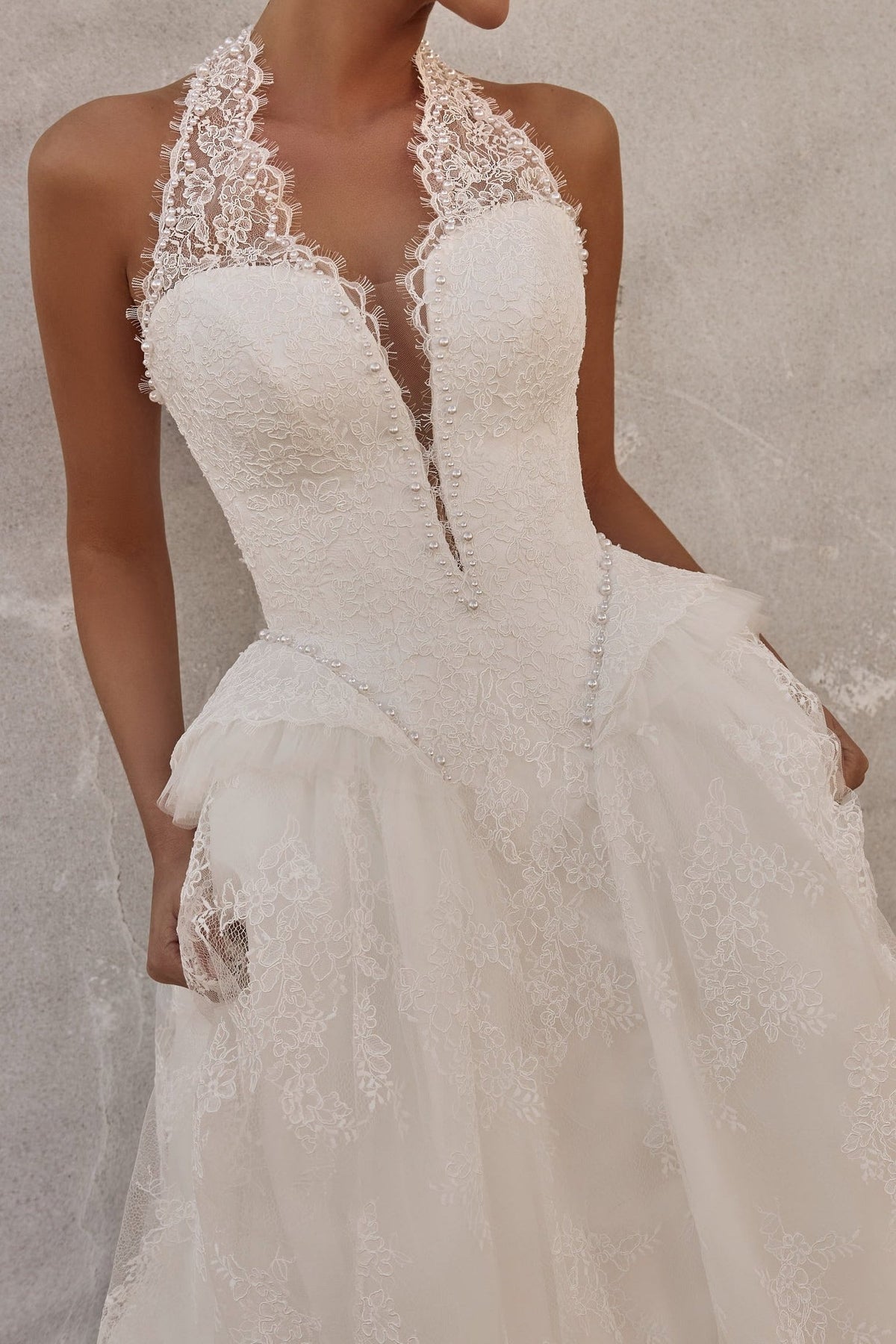 Lace Halter A-Line Wedding Dress with Basque Waist