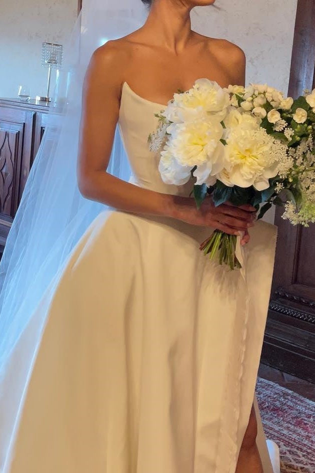 Strapless Ball Gown Wedding Dress with Slit