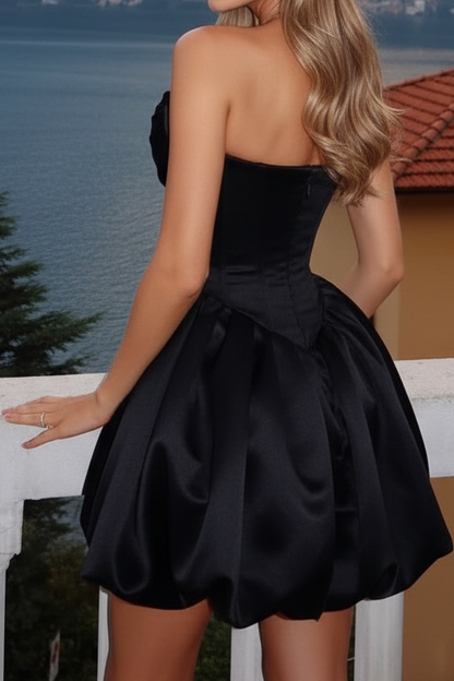 Strapless Corset Satin Bubble Mini Dress