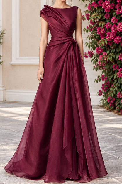Draped Asymmetrical Bodice A-Line Evening Gown