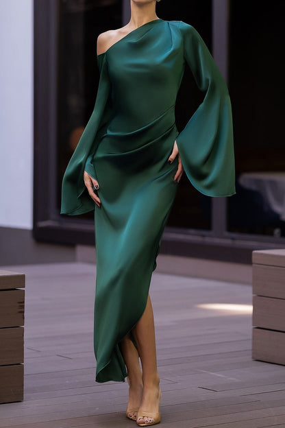 One-Shoulder Maxi Dress with Long Bell Sleeves