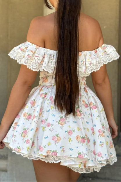 Romantic Floral Corset Off-the-Shoulder Mini Dress