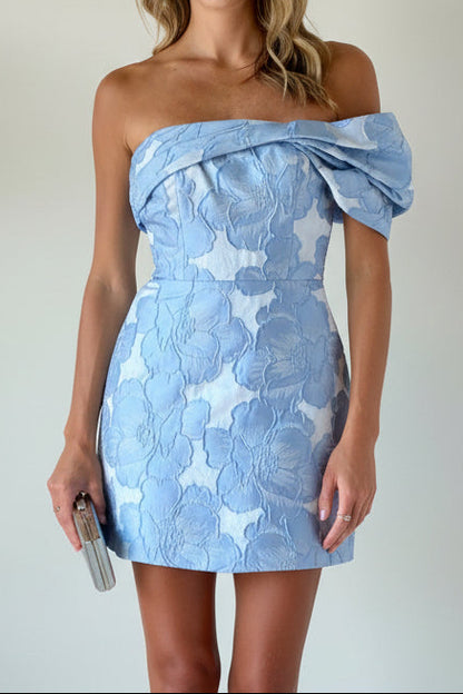 One-Shoulder Floral Jacquard Mini Dress