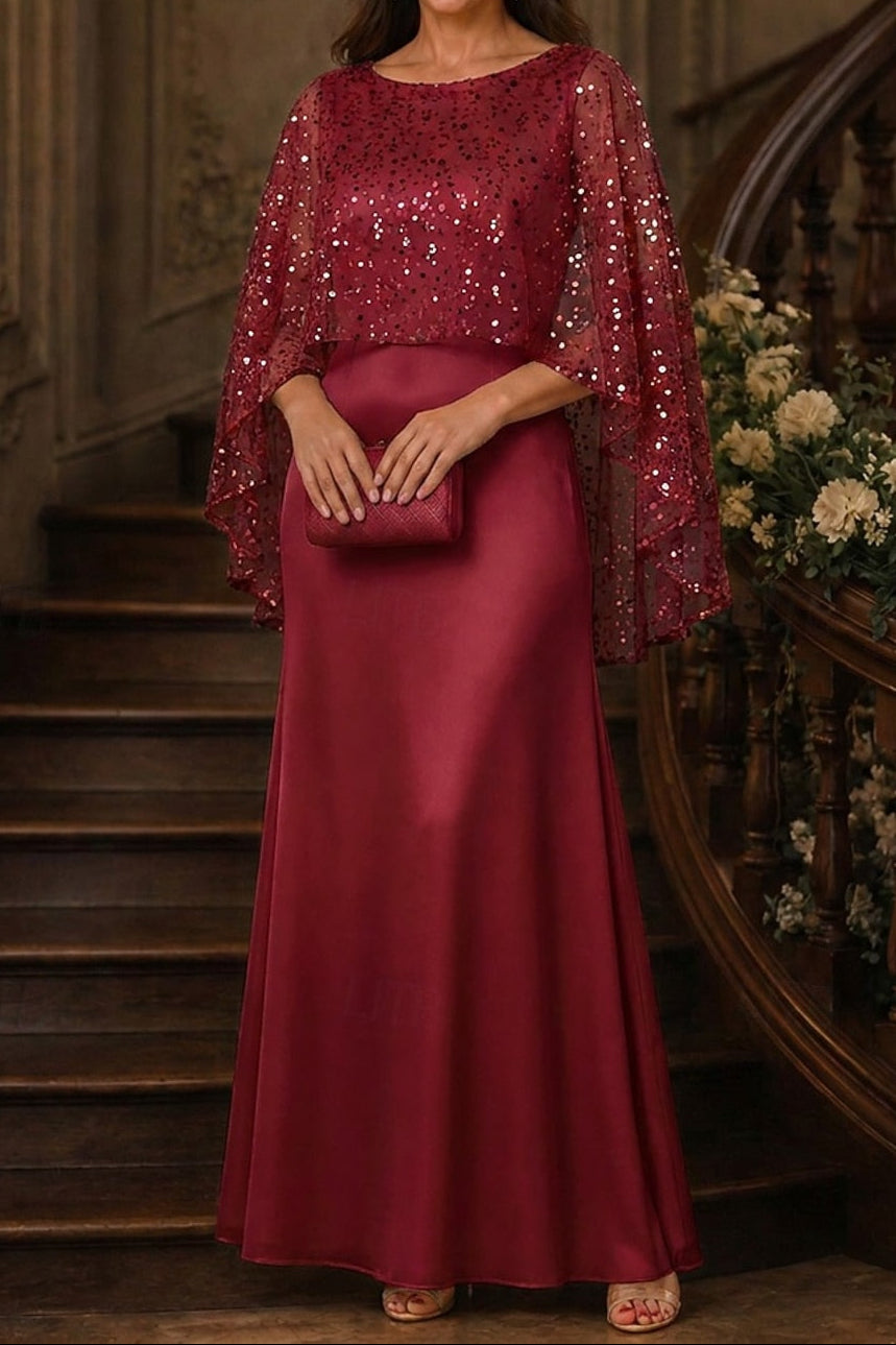 Sequin Capelet Overlay Evening Gown